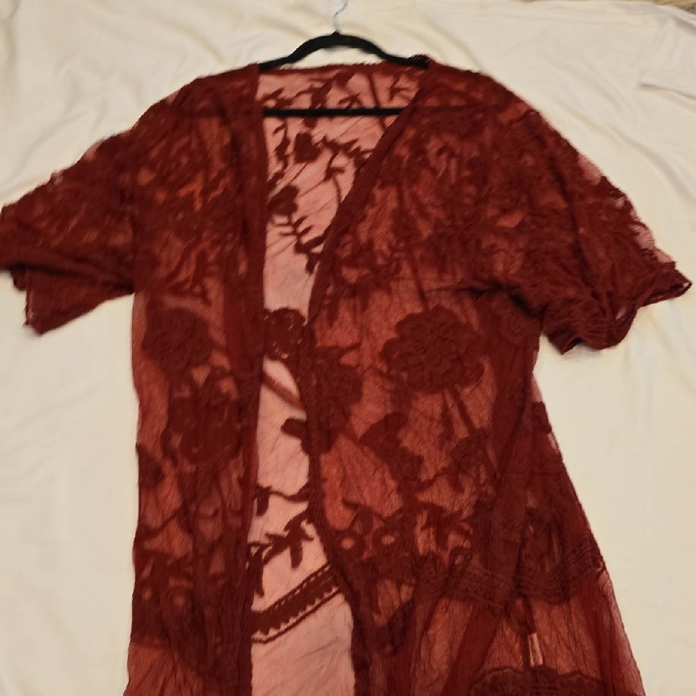 Lace Kimono Cardigan in Deep Red